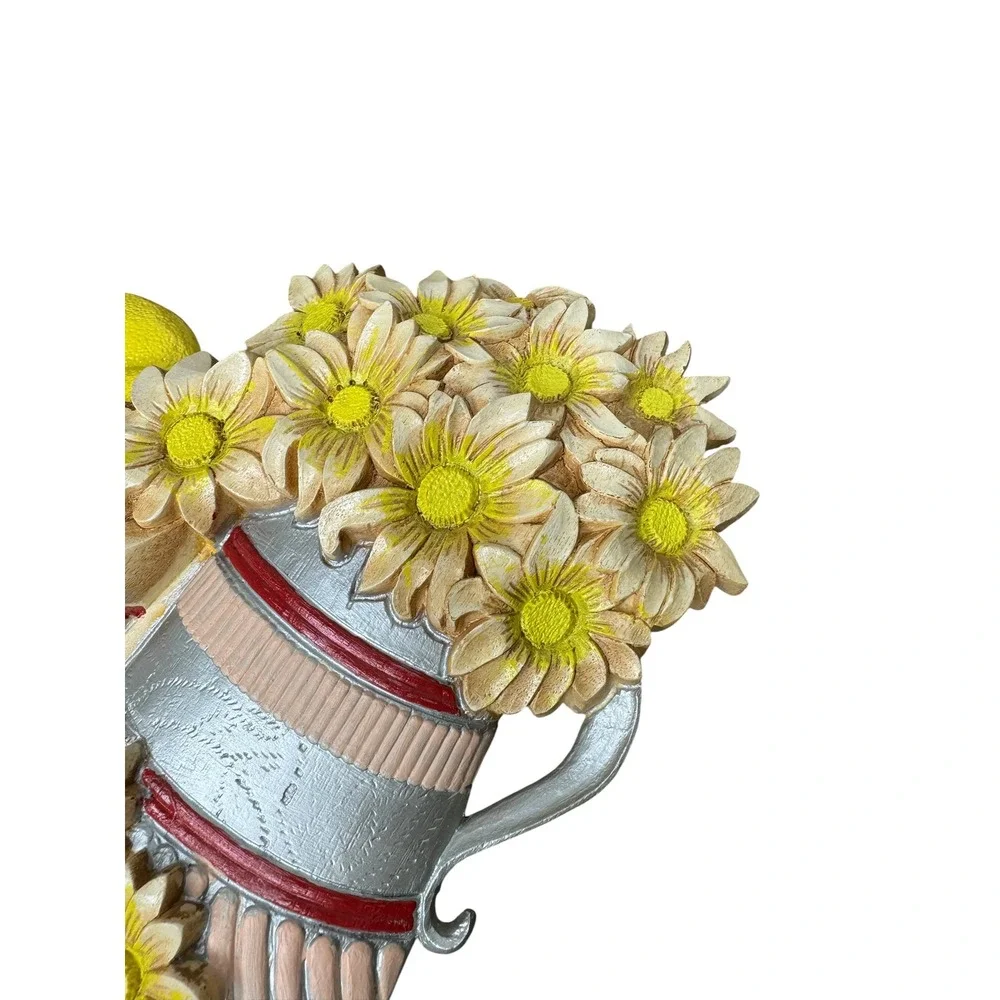 Vintage Homco 3D Resin Wall Plaque Lemon and Daisies Floral Kitchen Decor Yellow